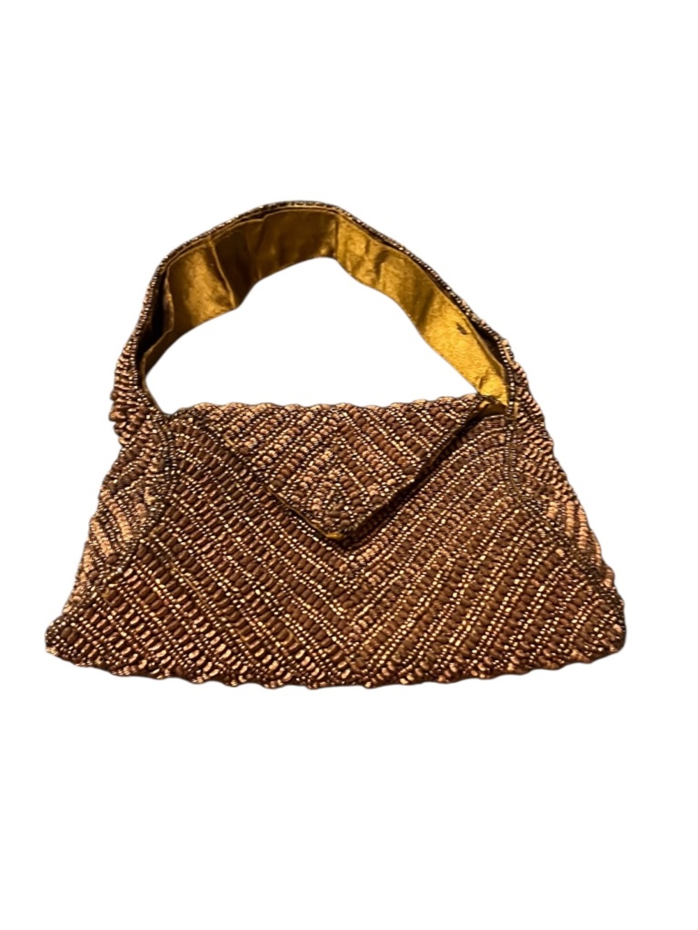 K.C. Malhan Copper Iridescent Glass Beaded Short Strap Women's Bag Made in India